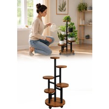 Omilife Metal 5 Katlı Tekerlekli Çiçeklik Saksılık Daire Model Dekoratif Bitki Rafı