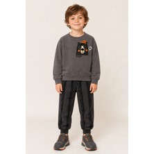 Zekalya Erkek Çocuk Ayıcık Baskılı Iki Iplik Fırçalı Sweatshirt Jogger Alt Üst Takım