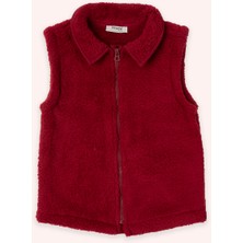 Panço Kız Çocuk Bordo Peluş Yelek
