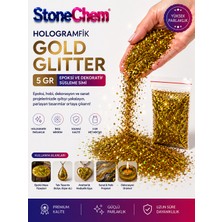 Stonechem Hologram Gold Glitter – 5 GR Gökkuşağı Efektli Altın Pullu Sim (Epoksi, UV Reçine ve Takı Tasarımı İçin Ultra Parlak Lüks Süsleme)