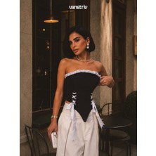 Venetriv Beyaz Bağcıklı Siyah Korse