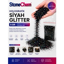 Stonechem Holografik Siyah Glitter – 5 GR Galaksi Efektli Pullu Sim (Epoksi, UV Reçine ve Hobi Sanatı İçin Gökkuşağı Yansımalı Lüks Süsleme)