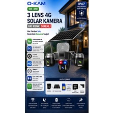 O-Kam OK-310 3 Lensli Solar Güvenlik Kamerası + 64GB 7/24 kayıt uyumlu SD kart + 1 Yıllık Turkcell SIM kart