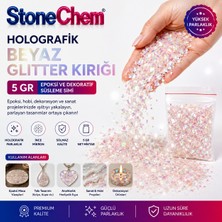 Stonechem Holografik Beyaz Glitter Kırığı – 5 GR Kristal Işıltılı Cam Kırığı Efektli Pullu Sim (Epoksi ve UV Reçine İçin Gökkuşağı Yansımalı Süsleme)