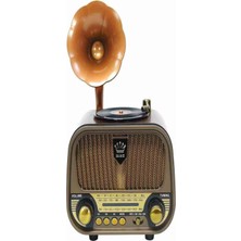 Meela MD-1319BT Nostaljik Gramofon Tasarımlı Retro Bluetooth Hoparlör | Fm Radyo | USB Aux Mp3 | 1200 Mah