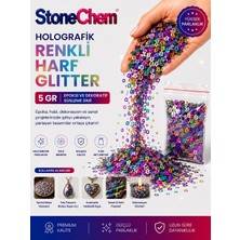 Stonechem Holografik Renkli Harf Glitter – 5 GR Karışık Alfabe Pullu Sim (Epoksi, UV Reçine ve Takı Tasarımı İçin Gökkuşağı Efektli İsimli Ürün Süslemesi)