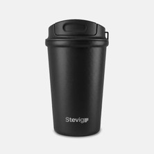 Stevig 4 Work Flip Open Coffee Mug Çelik Termos 400 ml Black ST-250