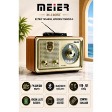 Meela Meier M-110BT Nostaljik Radyo Bluetooth Hoparlör Şarjlı Fm/am/sw Retro Müzik Kutusu