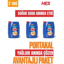 Hes Elde Bulaşık Deterjanı 4 kg x 3 Adet Portakal | Güçlü Yağ Çözücü, Soğuk Suda Etkili, Avantajlı Paket