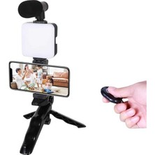Telefon Tutucu LED Işıklı Kumandalı Mikrofon Telefon Vlog Video Kayıt - NEXORA8260-4548