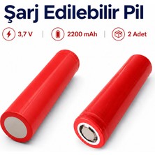 Badem10 Şarj Edilebilir Li-Ion Pil 2 Adet 3,7V 2200 Mah Kırmızı Yüksek Kapasiteli Uzun Ömürlü