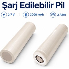 Badem10 Şarj Edilebilir Li-Ion Pil 2 Adet 3,7V 3000 Mah Krem Yüksek Kapasiteli Uzun Ömürlü