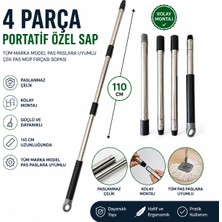 Akalın Professional Cleaning Products Fırça ve Mop Sopası 4 Parçalı Portatif Paslanmaz Çelik Sap