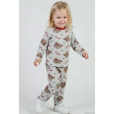 Breeze Kız Bebek Pijama Takımı Sevgi Temalı Fiyonklu Ayıcık Desenli 9 Ay-3 Yaş, Açık Gri Melanj