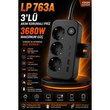 Kılıforyum Akım Korumalı 3'lü Topraklamalı Priz 3680W 2 USB 2 Type-C Çıkışlı Çoklu Priz Duvar Askılı Güç Paneli LP763A