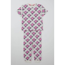 Paty Kids Breeze Kız Çocuk Pijama Takımı Kısa Kollu Kalp Desenli 8-12 Yaş, Ekru