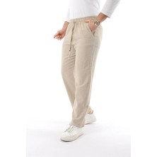 Kalın Keten Beli Lastikli Bağcıklı Rahat Kesim Bol Paça Erkek Pantolon