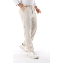 Kalın Keten Beli Lastikli Bağcıklı Rahat Kesim Bol Paça Erkek Pantolon