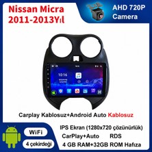 SBAID Nissan Micra 2011-2013 Yıl Uyumlu 4GB Ram 32GB Rom Hafıza Android Kablosuz Carplay Navigasyon Multimedya 9 Inç Ekran Hediye Görüş Kamerası Hediye Çerçevesi 4+32
