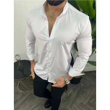 Erkek Slim Fit Hakim Yaka Likralı Gömlek | Modern Kesim
