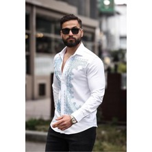 Barok Desenli Slim Fit Gömlek Erkek Taş Işlemeli