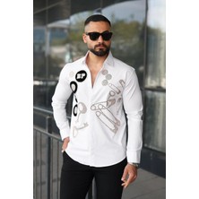 Erkek Slim-Fit Taş Işleme ve Nakış Detaylı Premium Tasarım Lüks Gömlek