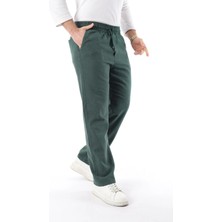 Kalın Keten Beli Lastikli Bağcıklı Rahat Kesim Bol Paça Erkek Pantolon