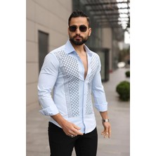 Black Panthers Erkek Slim Fit Taş Işlemeli Likralı Uzun Kollu Gömlek