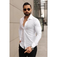 Black Panthers Erkek Slim Fit Taş Işlemeli Likralı Uzun Kollu Gömlek