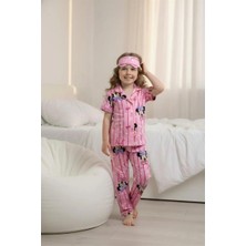 Lillypicca Pembe Desenli Pamuklu Önden Düğmeli Göz Bantlı Kısa Kol Pijama Takımı 8023