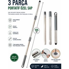 Akalın Professional Cleaning Products Fırça - Mop Sopası 3 Parça Portatif Paslanmaz Çelik Saplı