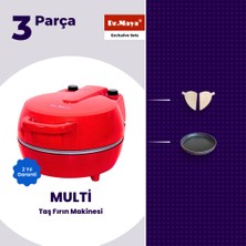 Dr.Maya® | Multi Pişirme Seti - 3 Parça | Multi Lahmacun Taş Fırın Makinesi (Kırmızı) + Mutfak Gereçleri