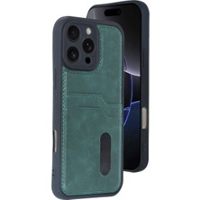 Royaleks Apple Iphone 16 Pro Max Kılıf Sara Kartvizitli Deri Kılıf - Koyu Yeşil