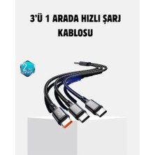 Teknodayım 3 Başlıklı Hızlı Şarj Kablosu Metal Alaşımlı Dayanıklı ve Akıllı Çipli