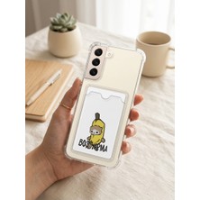 Samsung Galaxy S22 Boş Yapma Muz Detaylı Kart Bölmeli Şeffaf Telefon Kılıfı Nemere