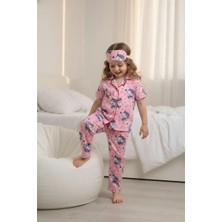 Lillypicca Pembe Desenli Pamuklu Önden Düğmeli Göz Bantlı Kısa Kol Pijama Takımı 8016