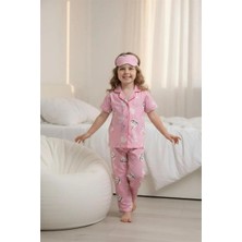 Lillypicca Pembe Desenli Pamuklu Önden Düğmeli Göz Bantlı Kısa Kol Pijama Takımı 8024
