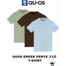 Quos Unisex 3'lü Paket %100 Pamuk Bisiklet Yaka Tişört