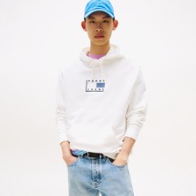 Tommy Hilfiger Tommy Jeans Regular Pop Flag Erkek Beyaz Hoodie