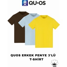 Quos Unisex 3'lü Paket %100 Pamuk Bisiklet Yaka Tişört
