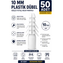 Dünya Sünger 50 Adet 10 mm Plastik Dübel | Beyaz Duvar Dübeli | Beton, Tuğla ve Briket Için Güçlü Sabitleme Dübeli