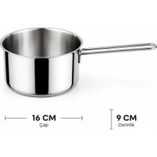 Gül Mutfak Çelik Sütlük Sosluk Kaçerola Yumurta Haşlama 16 cm Derinlik 9 cm