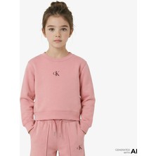 Calvin Klein Logo Fleece Çocuk Pembe Sweatshirt