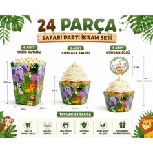 Bkmc Party Safari Parti Seti 24 Parça – 8 Cupcake Kalıbı, 8 Safari Kürdan Süsü, 8 Popcorn (Mısır) Kutusu | Doğum Günü Süsleri
