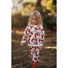 Antebies Organik Gots Sertifikalı Gül Bahçesi Desenli, Uzun Kollu Ribanalı Sweatshirt, Bel Lastikli Bağcıklı Pantolonlu Bebek Takımı