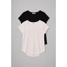 Defy's Kadın Kayık Yaka Kısa Kollu Regular Fit Basic 2'li Tişört Seti