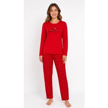 Sleeproom Kadın Mevsimlik Uzun Kol Awesome Kırmızı Pijama Takımı