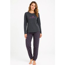 Sleeproom Kadın Mevsimlik Uzun Kol Awesome Antrasit Pijama Takımı