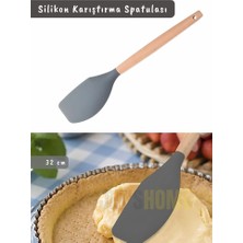 Jet's Home Silikon Karıştırma Spatulası Mutfak Kaşığı Pasta Spatulası Sıyırma Spatula Ahşap Saplı 32 cm