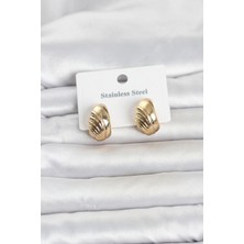 Aletools  316L Çelik Gold Renk Desenli Yarım Halka Model Kadın Küpe